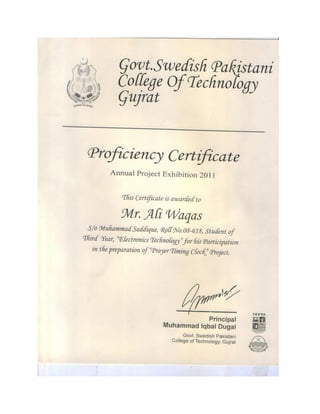 Proficiency certificate