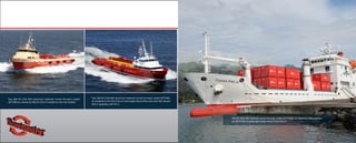 Two 200 HP (150 kW) aluminum hydraulic tunnel thrusters model
30TT200-AL classed by ABS for DPS-2 installed on the Fast Goliath.
350 HP (260 kW) hydraulic tunnel thruster model 42TT350H-CS classed by ABS installed
on 260 ft (80 m) passenger/cargo vessel Tuhaa Pae IV.
Two 200 HP (150 kW) aluminum hydraulic tunnel thrusters model 30TT200-
AL installed on the 201 ft (61 m) Fast Supply Vessel Miss Jolie with ABS classed
DPS-2 capability with FiFi 1.
 