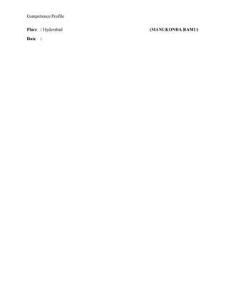 Competence Profile
Place : Hyderabad (MANUKONDA RAMU)
Date :
 