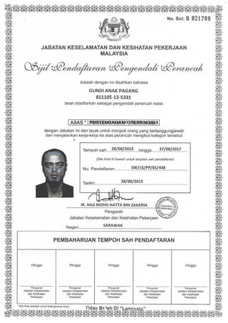 DOSH Scaffolder certificate