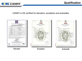 CANNY is CE certified for elevators, escalators and autowalks.
Elevator AutowalkEscalator
Qualification
 