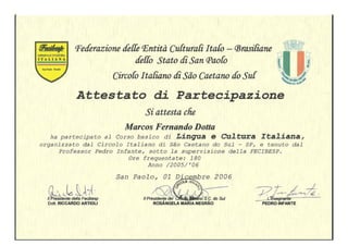 Italian Course Certificate - Basic and Intermmediate Levels