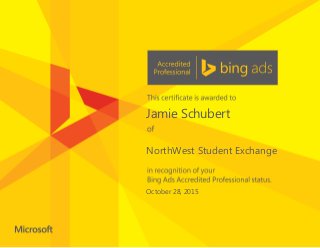 Jamie Schubert
NorthWest Student Exchange
October 28, 2015
 