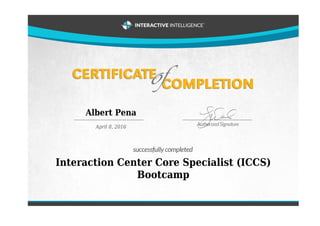 Albert Pena
April 8, 2016
Interaction Center Core Specialist (ICCS)
Bootcamp
 