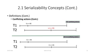 2.1 Serializability Concepts (Cont.)
• Definitions (Cont.)
• Conflicting actions (Cont.)
26-07-2016 www.uni-kl.de 12
 