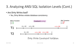 3. Analyzing ANSI SQL Isolation Levels (Cont.)
• Are Dirty Writes bad?
• Yes, Dirty Writes violate database consistency
26-07-2016 www.uni-kl.de 34
 