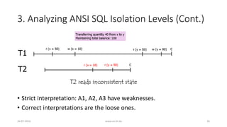 3. Analyzing ANSI SQL Isolation Levels (Cont.)
• Strict interpretation: A1, A2, A3 have weaknesses.
• Correct interpretations are the loose ones.
26-07-2016 www.uni-kl.de 36
 