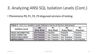 3. Analyzing ANSI SQL Isolation Levels (Cont.)
26-07-2016 www.uni-kl.de 38
• Phenomena P0, P1, P2, P3 disguised versions of locking
 