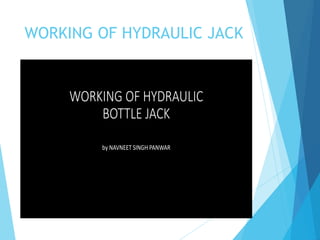 WORKING OF HYDRAULIC JACK
WORKING OF HYDRAULIC
BOTTLE JACK
by NAVNEET SINGH PANWAR
 