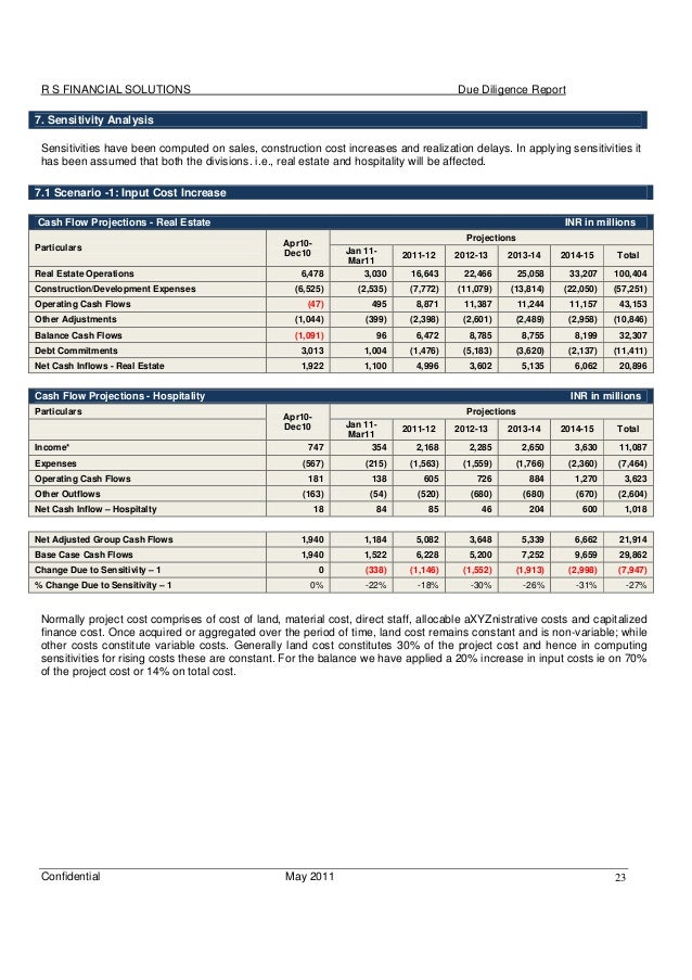 What information is on a due diligence report?