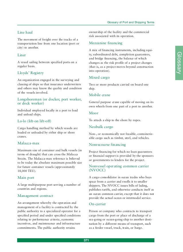 Glossary of Port and Shipping Terms