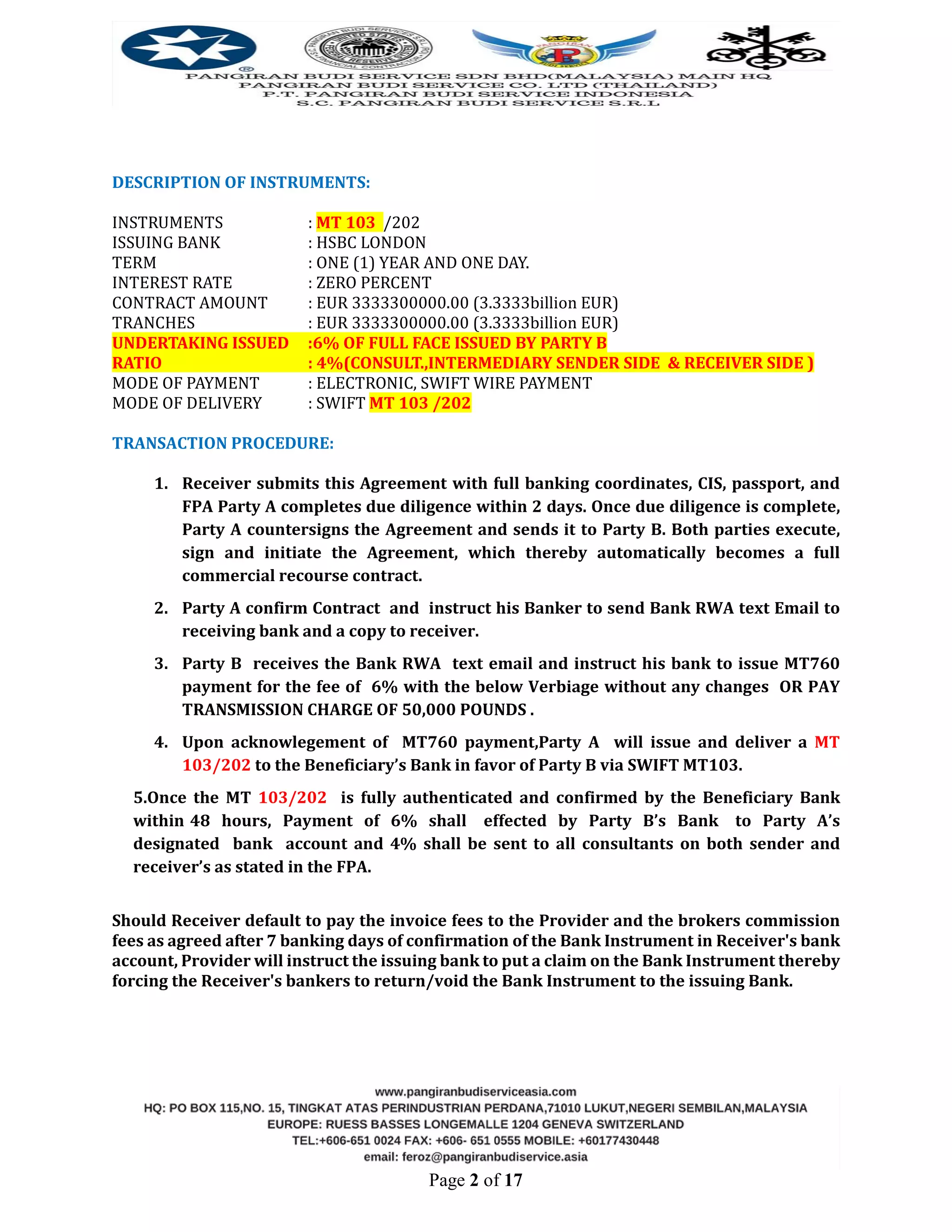 FINALISED 3.333 BILLION EURO CASH TRANSFER VIA MT103202 | PDF