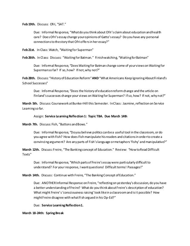Essay Writing Examples For High School Writing A High School Essay also Science Essay Ideas Education Its Your Civil Right Sample Syllabus High School Experience Essay