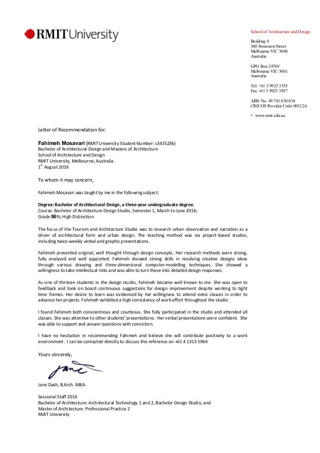 fahimeh mosavari recommendation letter strong recommendation letter for graduate study