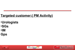 2012
Targeted customer:( PM Activity)
•Urologists
•SGs
•IM
Gps
 