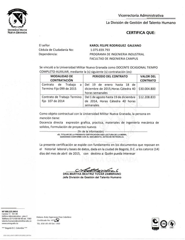 Certificado Laboral UMNG