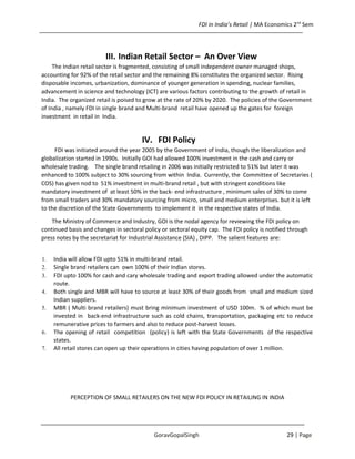 FDI in India’s Retail | MA Economics 2nd
Sem
III. Indian Retail Sector – An Over View
The Indian retail sector is fragment...