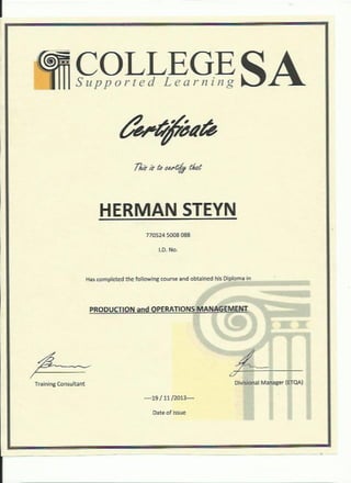 production and operations management diploma