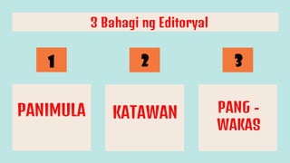 PANIMULA KATAWAN PANG -
WAKAS
3 Bahagi ng Editoryal
1 2 3
 