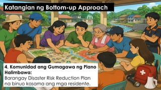 4. Komunidad ang Gumagawa ng Plano
Halimbawa:
Barangay Disaster Risk Reduction Plan
na binuo kasama ang mga residente.
Katangian ng Bottom-up Approach
 