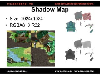 Shadow Map
• Percentage Closer Filtering (PCF) solution:
– Hard shadow
– Aliasing
– Popping while moving
 