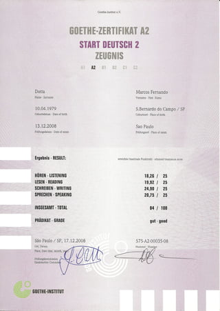 German Certificate - A2