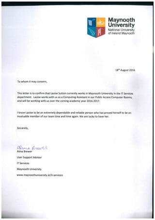 IT Services NUIM Reference letter