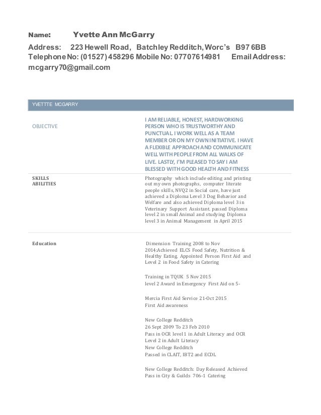 yvette catering cv 24 may 2016 cv for catering