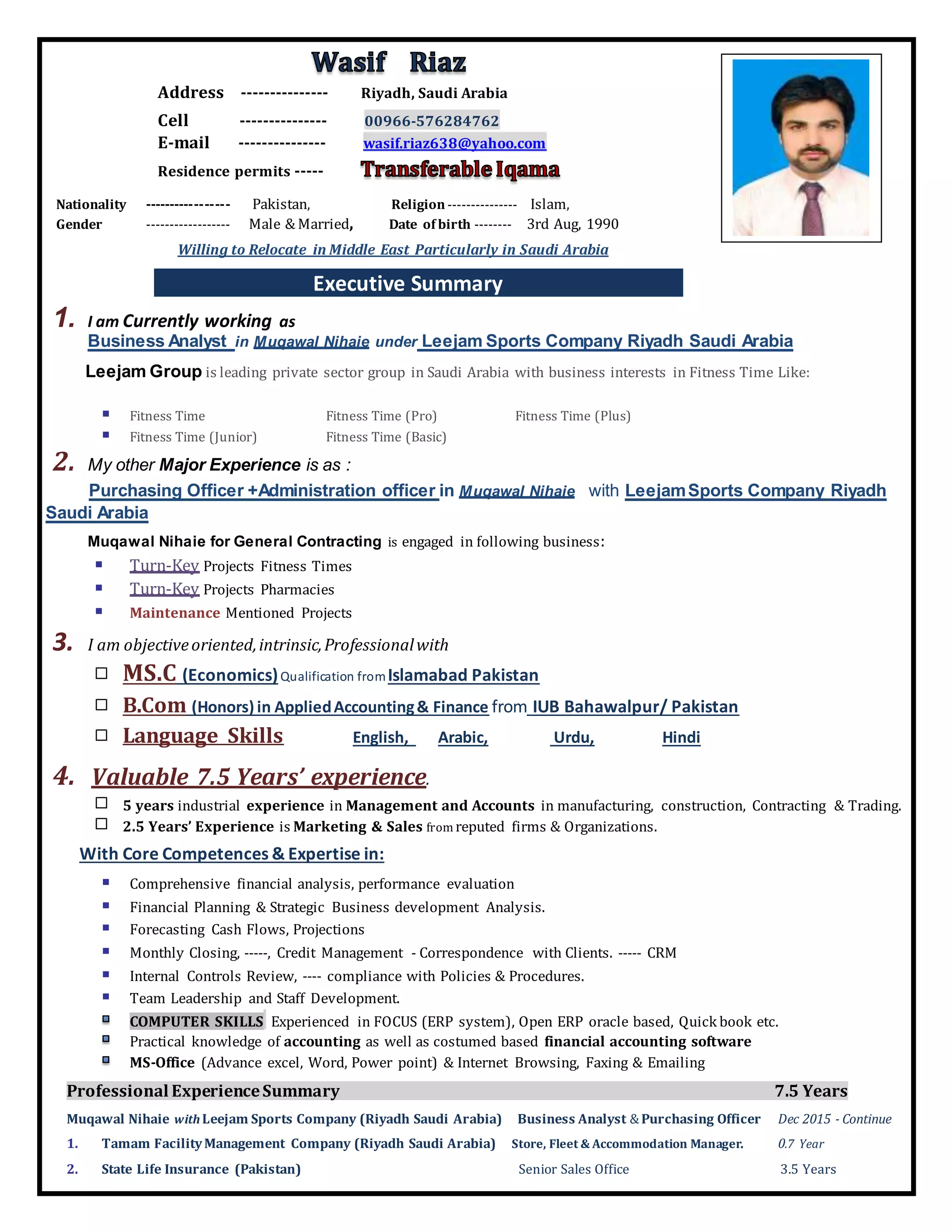 Wasif Cf Wasif Riaz Cv (1) | PDF