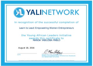 Learn to Lead: Empowering Women Entrepreneurs
MANDA YABUZIBA PABLO
August 18, 2016
 