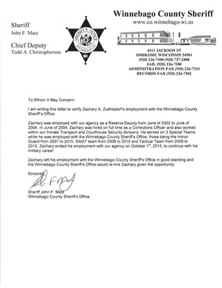 Winnebago County Sheriff's Dept Letter - Zuehlsdorf