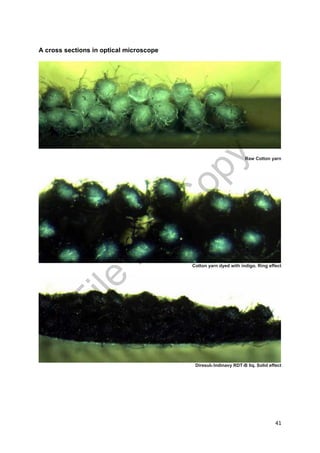 41
A cross sections in optical microscope
Raw Cotton yarn
Cotton yarn dyed with indigo. Ring effect
Diresul® Indinavy RDT-B liq. Solid effect
File
N
otC
opy
 