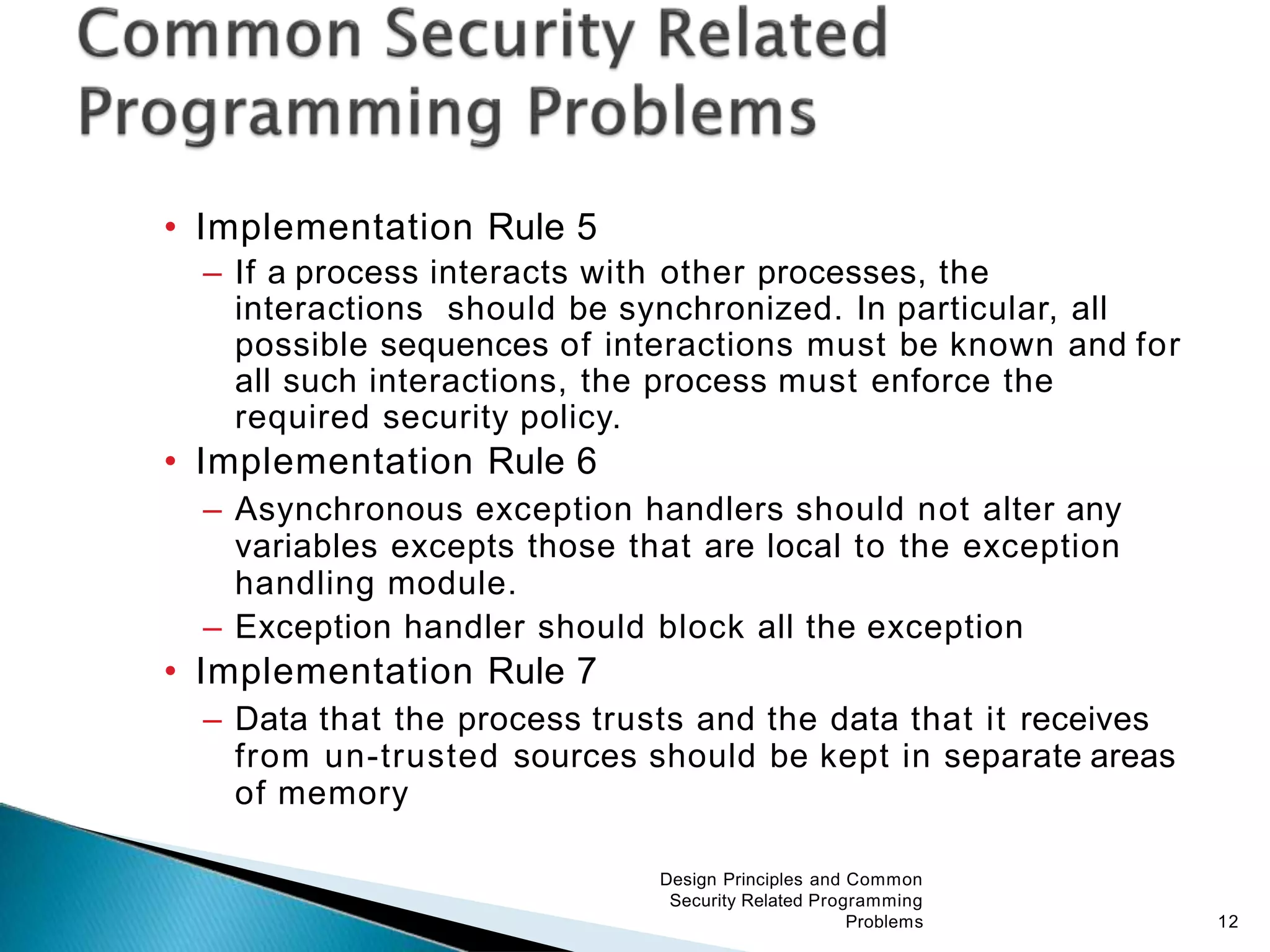 Design principles and common security related programming principles ...