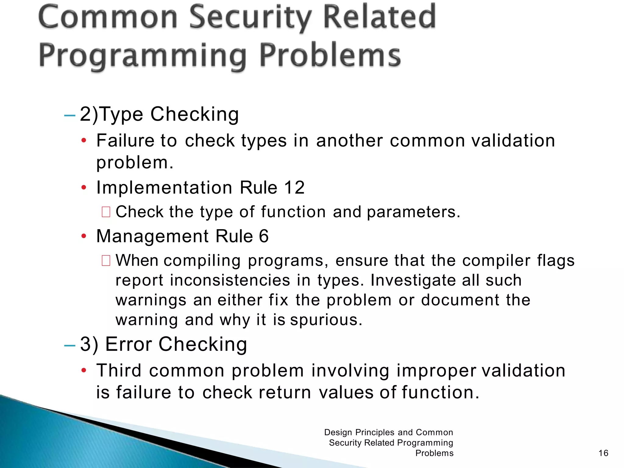 Design principles and common security related programming principles ...