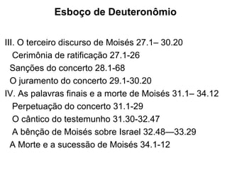 Contexto histórico
Do Egito ao Sinai foram 3 meses. Ex 19.1
A jornada desde Horebe (Sinai) até Cades-Barneia, na
fronteira com Canaã, levaria apenas 11 dias, levou
40 anos, até estarem prontos para entrar na Terra
Prometida. (1.2,3;2.7)
Moisés tem agora 120 anos (34.7), 40 anos atrás tirara
os israelitas da escravidão no Egito e guiara pelo
deserto até Canaã.
Depararam-se com novos inimigos,
novas tentações e nova liderança.
 