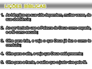 27.15-26; 28.15-68 Lista pecados sociais, morais e de
idolatria, que deixam Deus aborrecido, e as suas
consequências, fruto do acordo com Israel.
Castigos que não cabem na nova aliança.
Deus é amor e também justiça, ainda hoje.
29.19,20 Há um pecado imperdoável. Mt 12.31
30.15,19,20 Temos o livre arbítrio para estar com Deus.
31.2,7 O líder se aposenta, preparara o sucessor e
satisfeito o empossa e encoraja perante a nação.
31.26,29 O livro, talvez seja Deuteronômio; o “contra
vocês” se deve à natureza humana.
34.6 Deus sepultou Moisés (talvez por isso apareça no
monte da transfiguração) para evitar sua veneração.
Encerramos o Pentateuco.
 