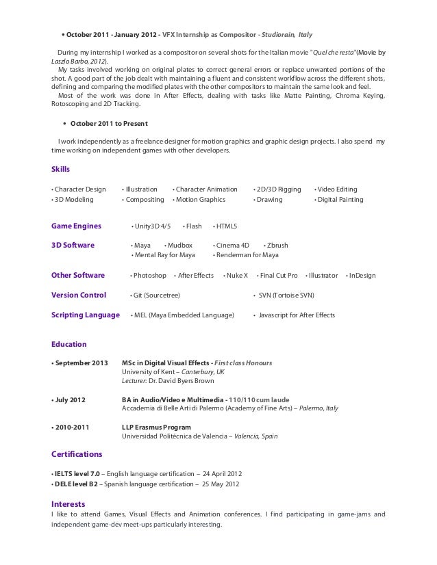 3d animator resumes