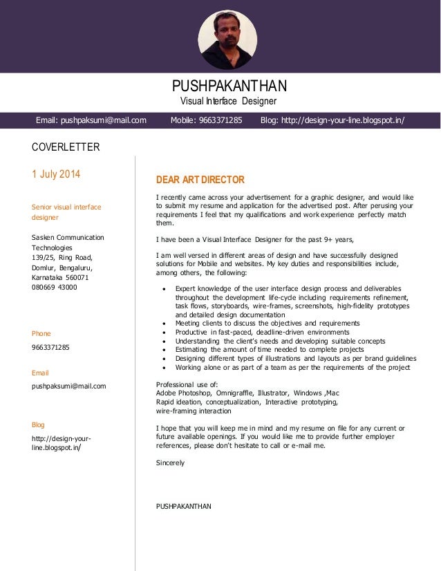 visual designer coverletter designed cover letter