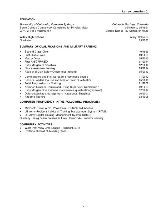 Dive master resume