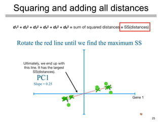 Squaring and adding all distances
25
Rotate the red line until we find the maximum SS
PC1
Slope = 0.25
 