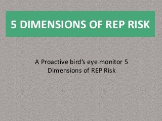 5 DIMENSIONS OF REP RISK
A Proactive bird’s eye monitor 5
Dimensions of REP Risk
 