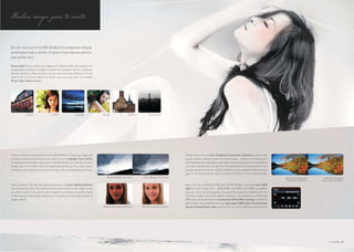 Flawless images yours to create.


Get the most out of the EOS 5D Mark II's exceptional imaging
performance with a variety of options that help you achieve
that perfect shot.

Picture Style lets you imbue your images with a desired effect that matches your
photographic expression or subject. Choose from Standard, Portrait, Landscape,
Neutral, Faithful or Monochrome. You can also download additional Picture
Styles from the Canon website or create your very own with the included
Picture Style Editor software.




              Standard                   Portrait               Landscape             Neutral                     Faithful          Monochrome




A trio of inventive functions found in the EOS 5D Mark II ensure your images are                                                                             Finally, there's the new Lens Peripheral Illumination Correction function that
as close to what you see with your own eyes. First up is Highlight Tone Priority.                                                                            ensures uniform exposure across the entire image — a feature extremely useful
By expanding the dynamic range within highlighted areas, this function prevents                                                                              when shooting with wide angle or high-zoom lenses. Because each lens has different
images shot in very bright light from appearing washed out. As a result, colour                                                                              correction requirements, this data must be registered into the camera before it can
rendition is more lifelike and the overall image looks more pleasing to the eye.                                                                             be automatically carried out. The EOS 5D Mark II comes registered with correction
                                                                                                                                                             data for 26 lenses and can store a total of 40 different lens correction data.
                                                                                         Without Highlight Tone Priority      With Highlight Tone Priority                                                                                         Without Lens Peripheral       With Lens Peripheral
                                                                                                                                                                                                                                                   Illumination Correction   Illumination Correction
When shooting in less than ideal lighting conditions, the Auto Lighting Optimizer                                                                            Apart from the six different JPEG types, the EOS 5D Mark II provides three RAW
can automatically adjust the brightness and contrast levels of your images to give                                                                           types for you to choose from — RAW, sRAW1, and sRAW2. The sRAW1 and sRAW2
you better results. It can also be used to brighten up the faces of subjects thanks                                                                          types are useful for photographers who want the versatility of RAW but do not
to face detection technology. Choose from a Standard, Low or Strong setting for                                                                              need their images to be at the highest resolution. Any combination of RAW and
greater control.                                                                                                                                             JPEG types can be selected for simultaneous RAW+JPEG recording. The EOS 5D
                                                                                                                                                             Mark II is also fully compatible with new high-speed UDMA (Ultra Direct Memory
                                                                                      Without Auto Lighting Optimizer        With Auto Lighting Optimizer    Access) CompactFlash cards, which allow for faster read/write performance.




                                                                                                                                                                                                                                                                                                   07
 