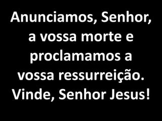Anunciamos, Senhor, a vossa morte e proclamamos a vossa ressurreição. Vinde, Senhor Jesus!