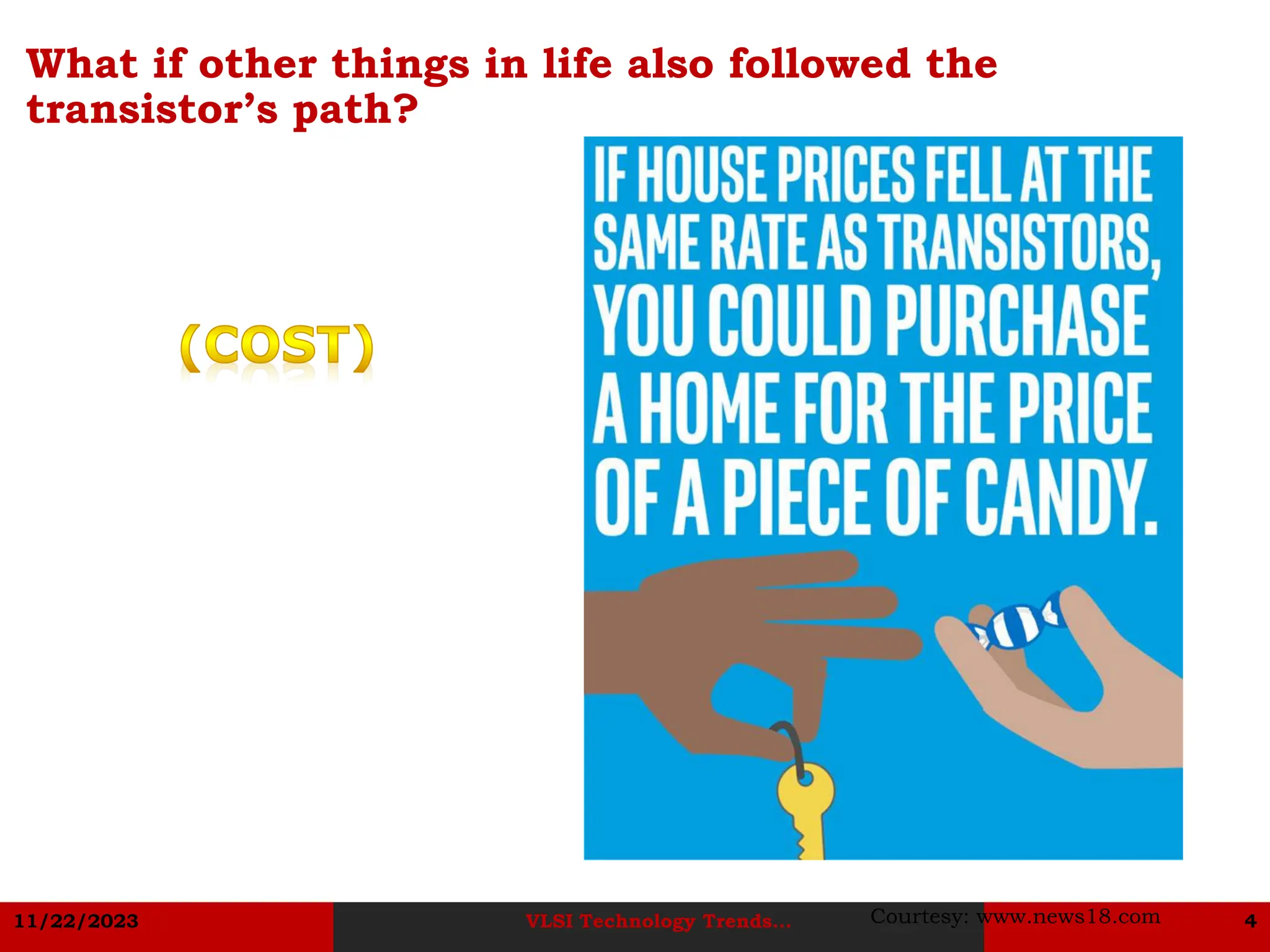 11/22/2023 VLSI Technology Trends... 4
What if other things in life also followed the
transistor’s path?
Courtesy: www.news18.com
 