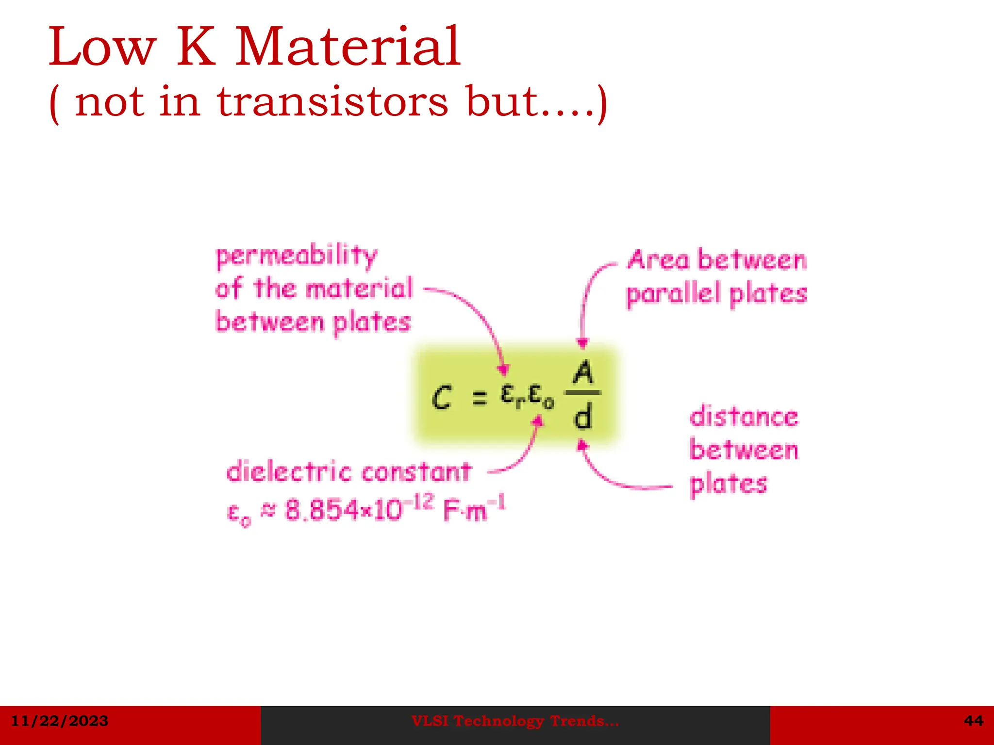 11/22/2023 VLSI Technology Trends... 44
Low K Material
( not in transistors but….)
 
