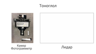 Тоноглол
Камер
Фотограмметр Лидар
 