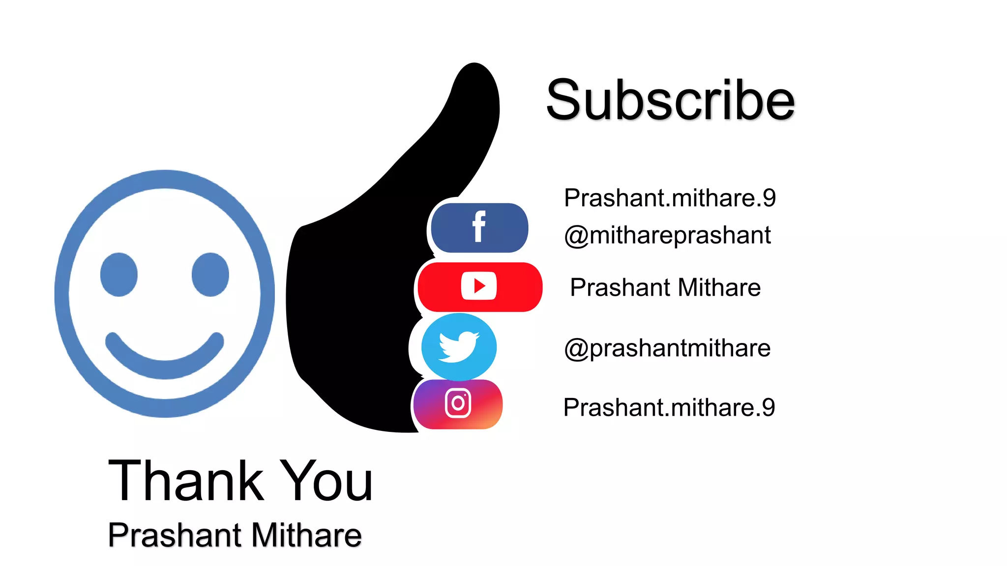 Thank You
Prashant.mithare.9
Prashant.mithare.9
@mithareprashant
Prashant Mithare
@prashantmithare
Subscribe
Prashant Mithare