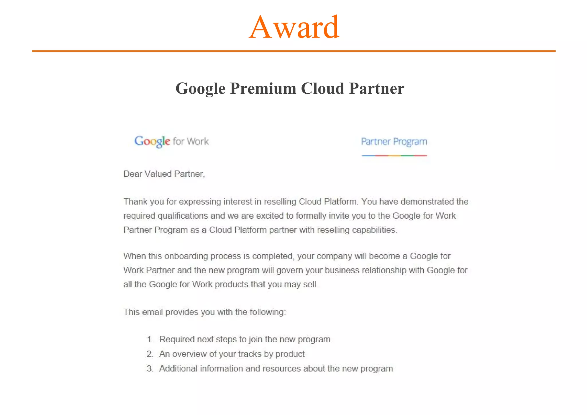 Google Premium Cloud Partner
Award
 