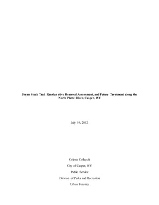 Bryan Stock Trail Russian olive Removal Assessment, and Future Treatment along the
North Platte River, Casper, WY
July 19, 2012
Celesta Collacchi
City of Casper, WY
Public Service
Division of Parks and Recreation
Urban Forestry
 