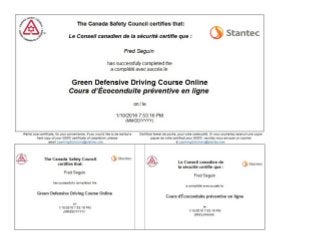 Green Defensive Driving Certificate
